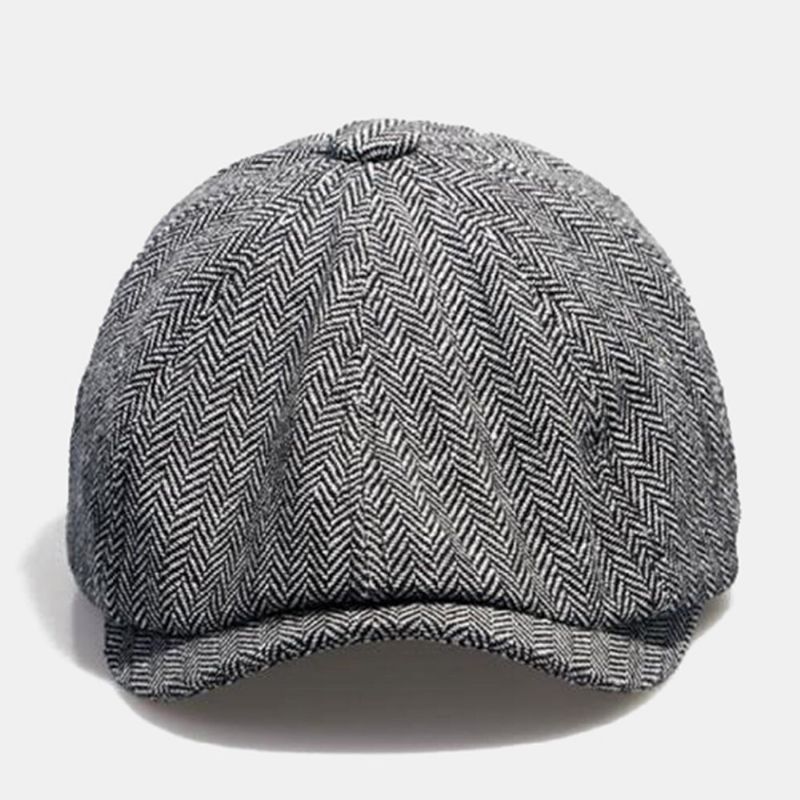 Herren Ballonmützen British Retro Herringbone Elastic Band Adjust Stripe Painter Hat Cabbie Hat Octagonal Hat