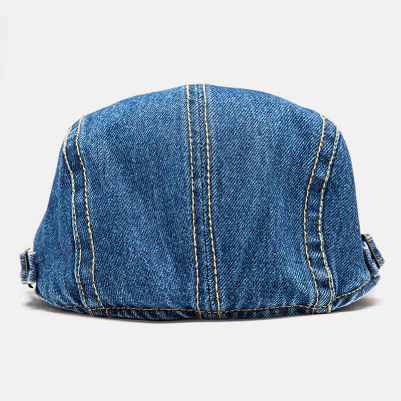 Herren Ballonmützen Denim Sonnenschutz Wärme Wild Einfarbig Abgesteppte Stiche Metall Letter Label British Beret Schiebermütze