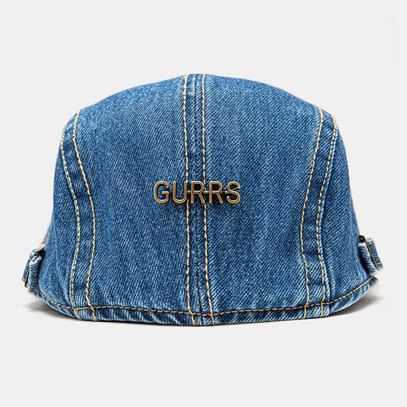 Herren Ballonmützen Denim Sonnenschutz Wärme Wild Einfarbig Abgesteppte Stiche Metall Letter Label British Beret Schiebermütze