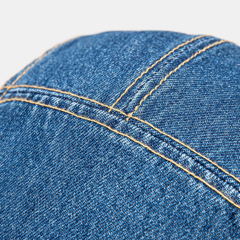 Herren Ballonmützen Denim Sonnenschutz Wärme Wild Einfarbig Abgesteppte Stiche Metall Letter Label British Beret Schiebermütze