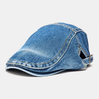 Herren Ballonmützen Denim Sonnenschutz Wärme Wild Einfarbig Abgesteppte Stiche Metall Letter Label British Beret Schiebermütze