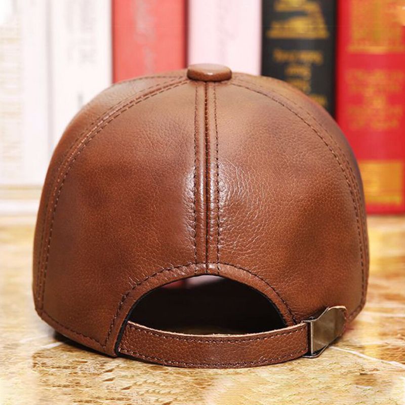 Herren Baseball Cap Echtes Leder Dome Winter Outdoor Sonnenschutz Winddicht Wild Driving Hat