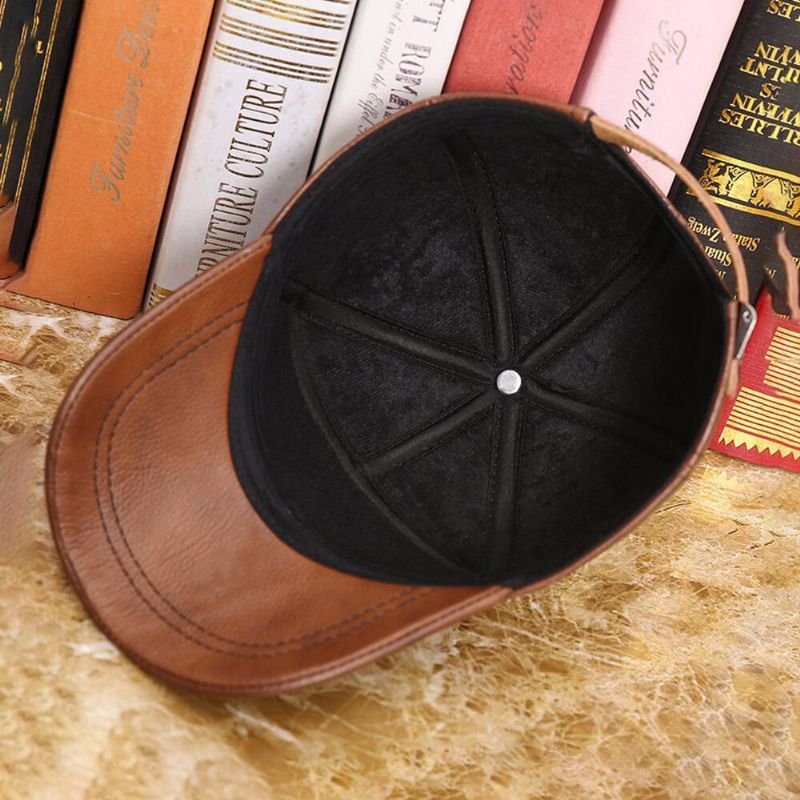 Herren Baseball Cap Echtes Leder Dome Winter Outdoor Sonnenschutz Winddicht Wild Driving Hat