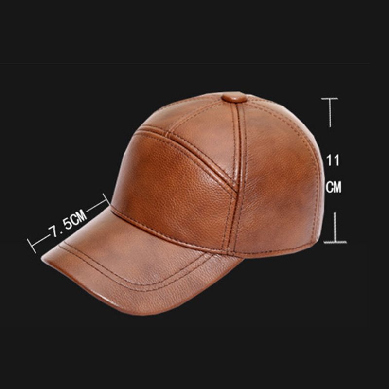 Herren Baseball Cap Echtes Leder Dome Winter Outdoor Sonnenschutz Winddicht Wild Driving Hat