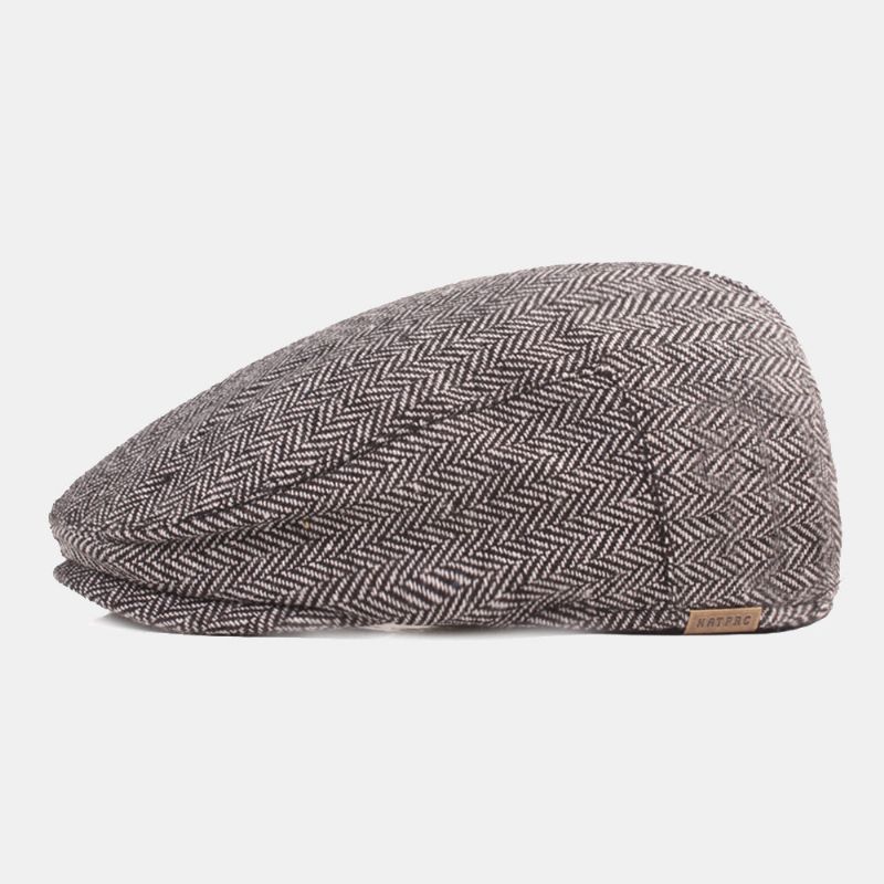 Herren-baumwoll-herringbone-muster Warme Baskenmütze Lässige Verstellbare Cabbie-mütze Forward Hat