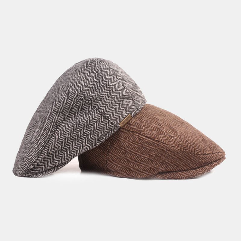 Herren-baumwoll-herringbone-muster Warme Baskenmütze Lässige Verstellbare Cabbie-mütze Forward Hat