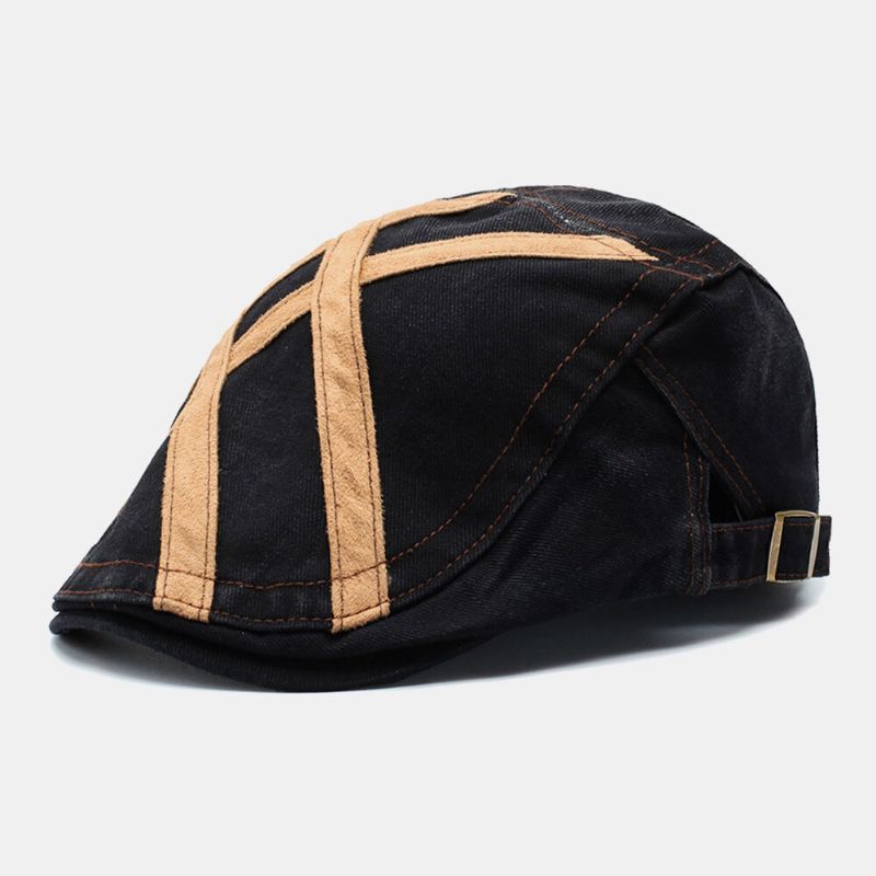 Herren Baumwoll-patchwork Retro-sonnenschutz-sonnenschutz Barett-mütze Forward Cap Flat Hat