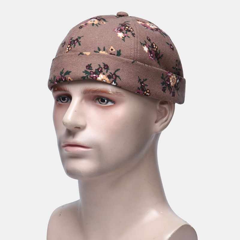 Herren Baumwolle Blumenmuster Verstellbare Retro Casual Crimp Beanie Landlord Cap Skull Cap