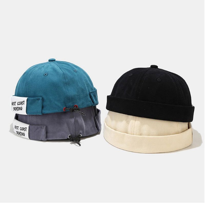 Herren Baumwolle Buchstabe Slogan Patchwork Outdoor Casual Landlord Cap Brimless Beanie Skull Cap