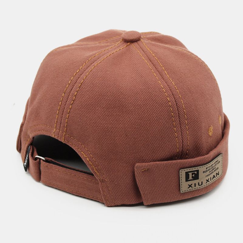 Herren Baumwolle Buchstabenmuster Patchwork Hip-hop Verstellbare Retro Casual Landlord Cap Randlose Beanie Skull Cap