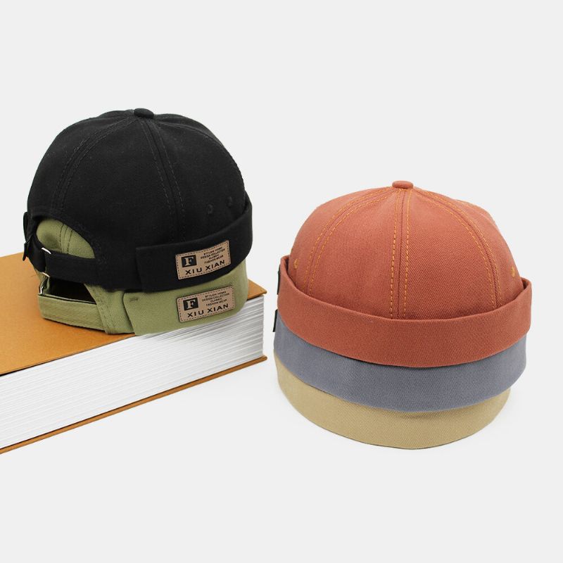 Herren Baumwolle Buchstabenmuster Patchwork Hip-hop Verstellbare Retro Casual Landlord Cap Randlose Beanie Skull Cap