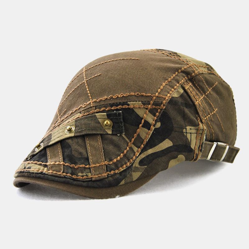 Herren Baumwolle Camouflage Patchwork Metallschnalle Sonnenschutz Baskenmütze Vorderkappe Flachhut