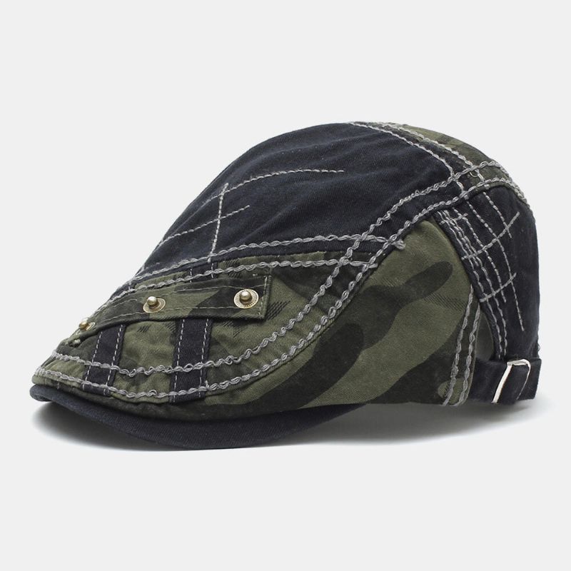 Herren Baumwolle Camouflage Patchwork Metallschnalle Sonnenschutz Baskenmütze Vorderkappe Flachhut