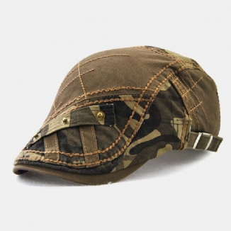 Herren Baumwolle Camouflage Patchwork Metallschnalle Sonnenschutz Baskenmütze Vorderkappe Flachhut