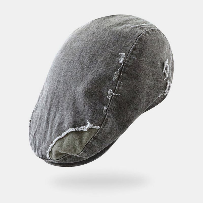 Herren Baumwolle Distressed Worn Hole Barets Letter Stickerei Atmungsaktive Forward Cap Flatcap