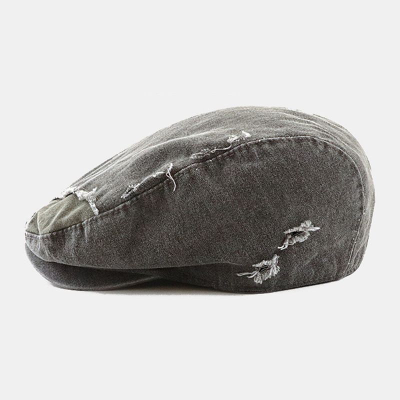 Herren Baumwolle Distressed Worn Hole Barets Letter Stickerei Atmungsaktive Forward Cap Flatcap