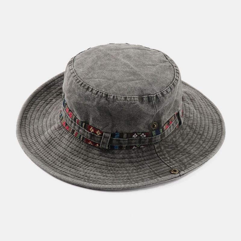 Herren Baumwolle Farbiger Blumenstreifen Sonnenschutz Hut Winddichtes Seil Outdoor Casual Klettern Bucket Hat