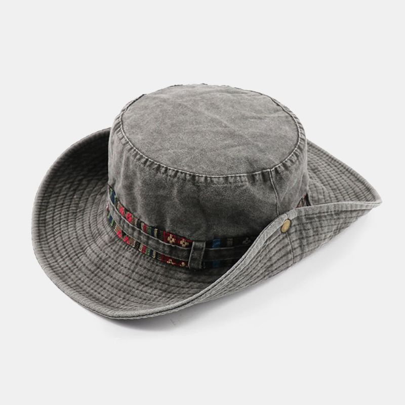 Herren Baumwolle Farbiger Blumenstreifen Sonnenschutz Hut Winddichtes Seil Outdoor Casual Klettern Bucket Hat