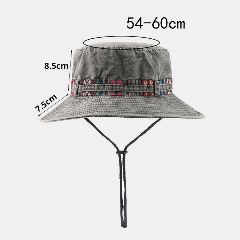 Herren Baumwolle Farbiger Blumenstreifen Sonnenschutz Hut Winddichtes Seil Outdoor Casual Klettern Bucket Hat