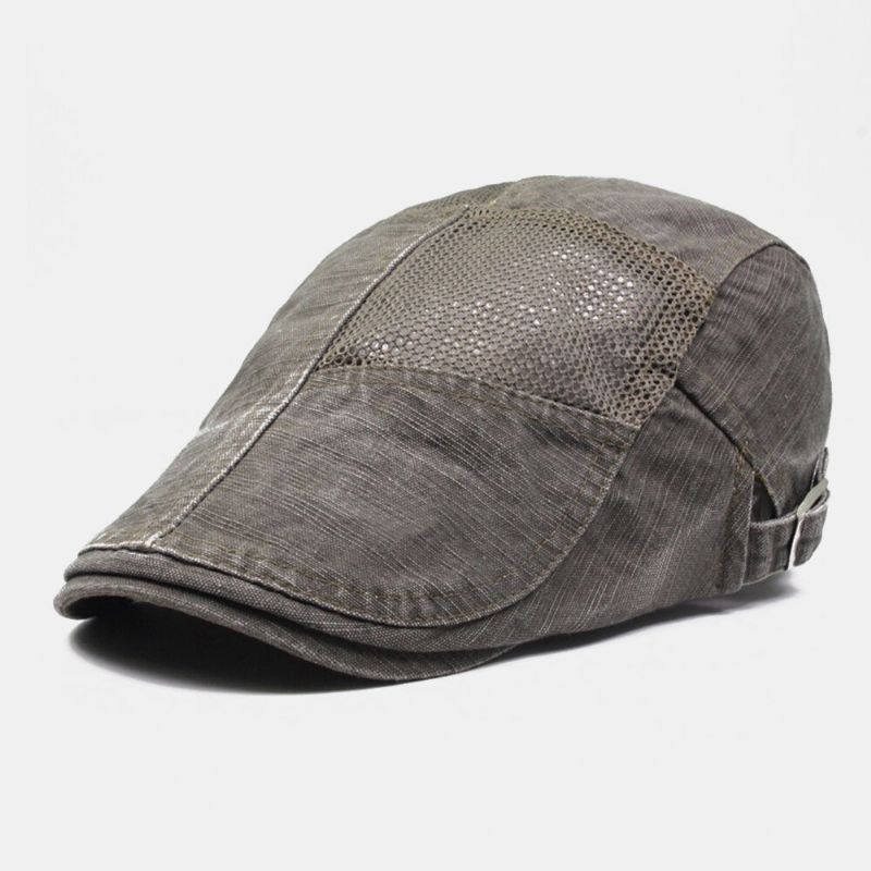 Herren Baumwolle Mesh Atmungsaktiv Outdoor Freizeit Sonnenschutz Baskenmütze Flachhut Forward Hat Malerhut