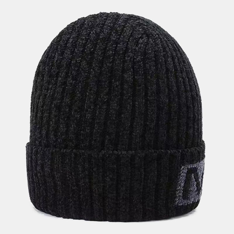 Herren Brief Muster Herbst Winter Gehörschutz Kühler Schutz Strickmütze Elastisch Verdicken Plus Samt Warme Mütze Beanie Mütze