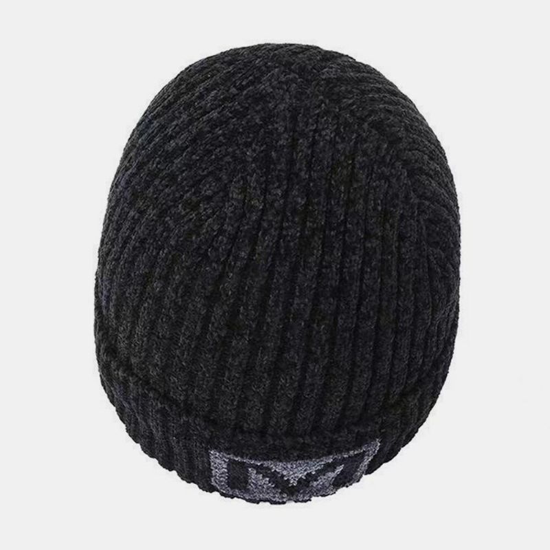 Herren Brief Muster Herbst Winter Gehörschutz Kühler Schutz Strickmütze Elastisch Verdicken Plus Samt Warme Mütze Beanie Mütze