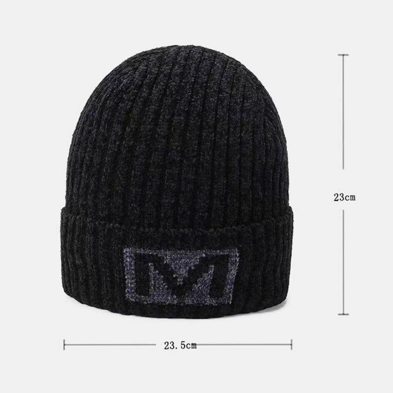 Herren Brief Muster Herbst Winter Gehörschutz Kühler Schutz Strickmütze Elastisch Verdicken Plus Samt Warme Mütze Beanie Mütze