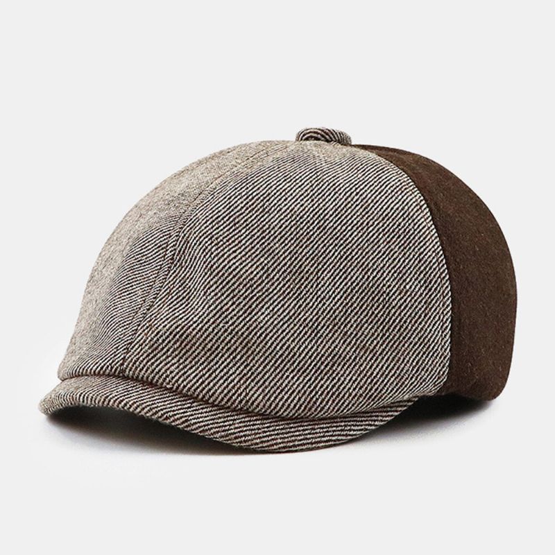 Herren British Contrast Color Stitching Octagonal Hat Retro Elastic Band Design Painter Cap Baskenmütze Schiebermütze