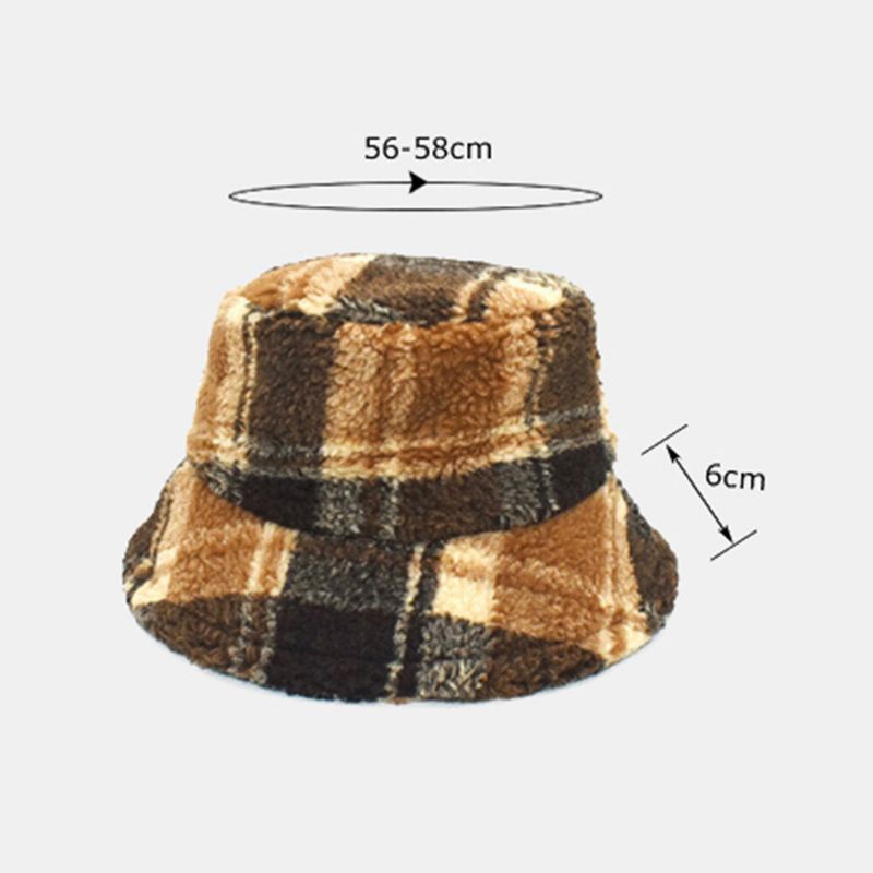 Herren Bucket Hat Lammwolle Winter Dicker Plüsch Warme Gitter Fischermütze