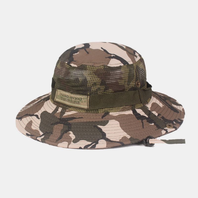 Herren Camouflage Mesh Atmungsaktiver Big Brim Outdoor Bergsteigen Sonnenschutz Bucket Hat