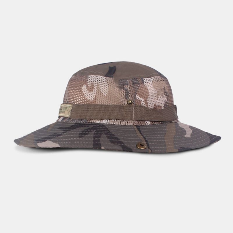 Herren Camouflage Mesh Atmungsaktiver Big Brim Outdoor Bergsteigen Sonnenschutz Bucket Hat