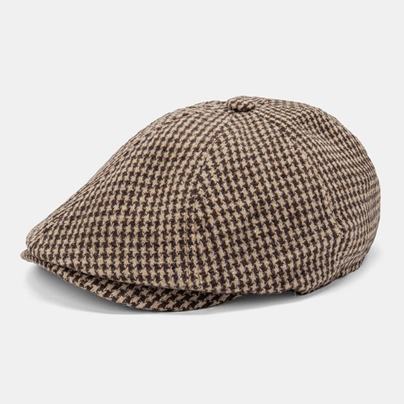 Herren Cotton Dacron Houndstooth Pattern Short Brim Barett Schiebermütze Britischer Achteckiger Retro-hut