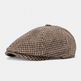 Herren Cotton Dacron Houndstooth Pattern Short Brim Barett Schiebermütze Britischer Achteckiger Retro-hut