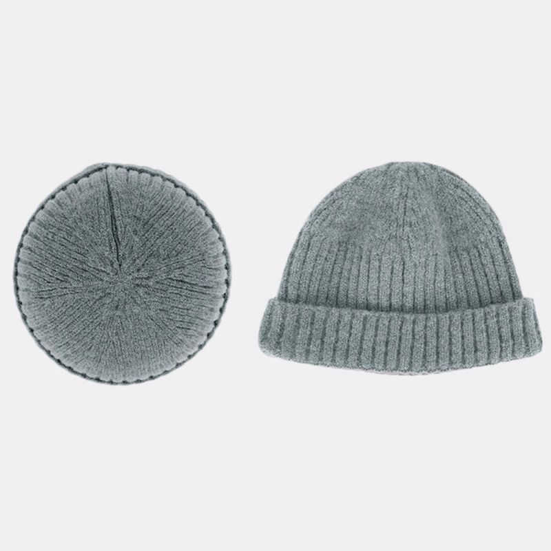 Herren Damen Einfarbig Gestrickte Wollmütze Skull Cap Beanie Randlose Hüte