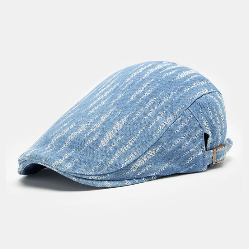 Herren-denim-barett-mütze Broke Hole Small Stripe Short Brim Fashion Sunscreen Flat Hat Forward Cap