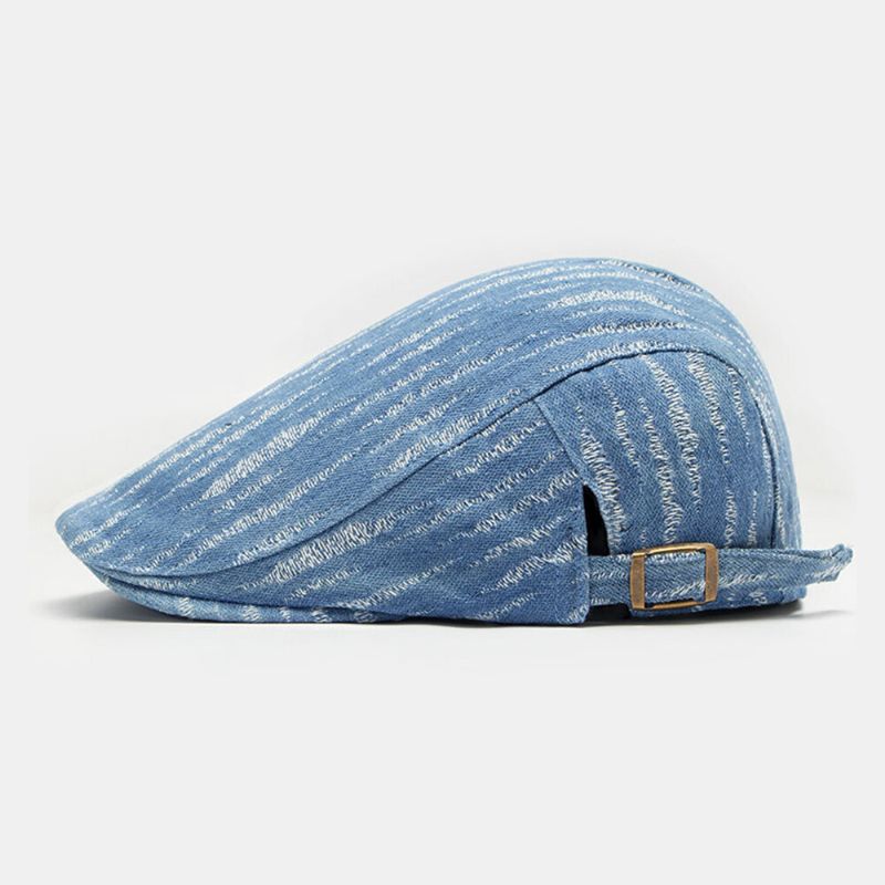 Herren-denim-barett-mütze Broke Hole Small Stripe Short Brim Fashion Sunscreen Flat Hat Forward Cap