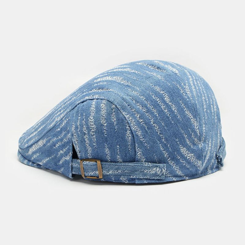 Herren-denim-barett-mütze Broke Hole Small Stripe Short Brim Fashion Sunscreen Flat Hat Forward Cap