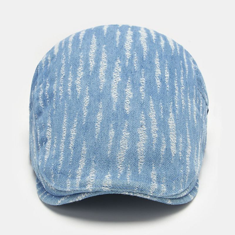 Herren-denim-barett-mütze Broke Hole Small Stripe Short Brim Fashion Sunscreen Flat Hat Forward Cap