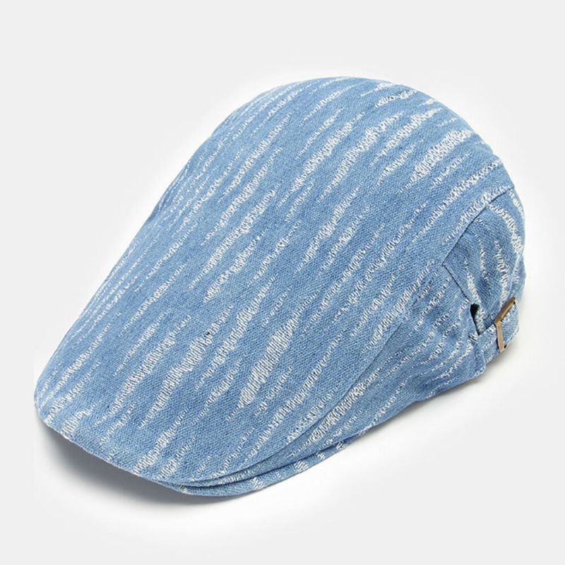 Herren-denim-barett-mütze Broke Hole Small Stripe Short Brim Fashion Sunscreen Flat Hat Forward Cap