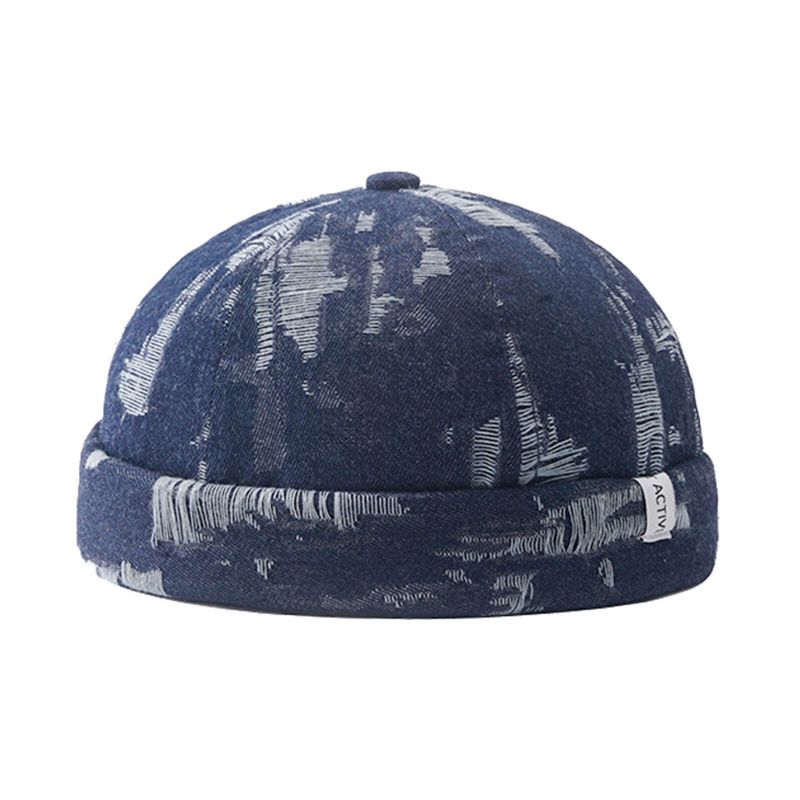 Herren Denim Distressed Ripped Trendy All-match Verstellbare Randlose Beanie Landlord Caps Skull Caps