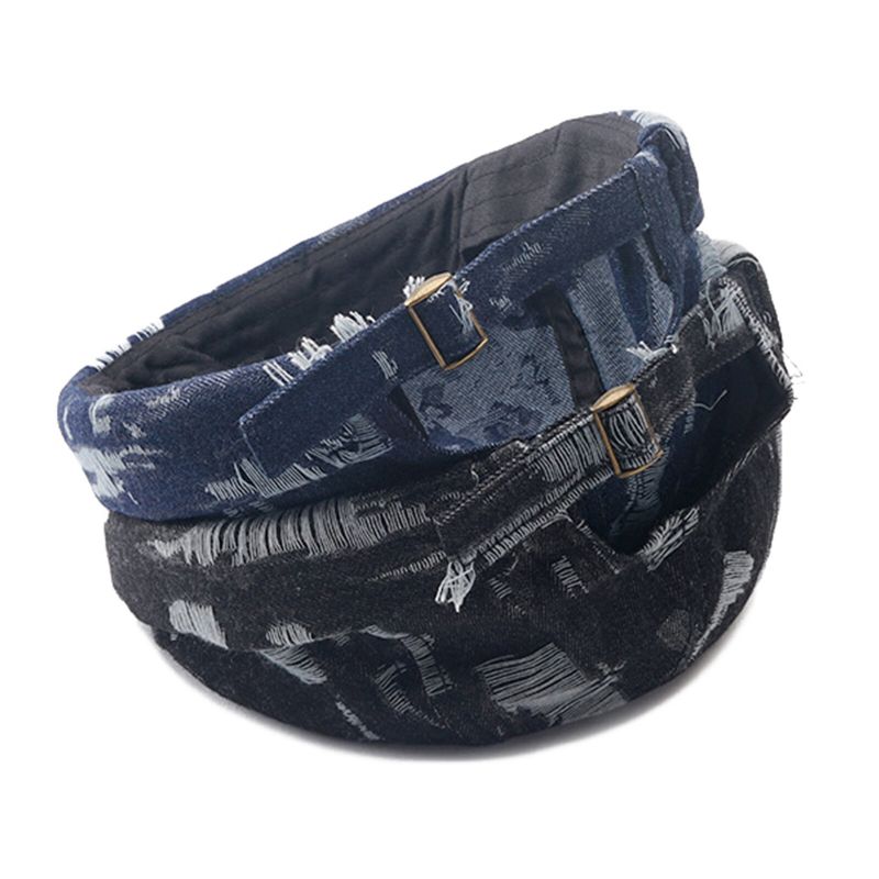 Herren Denim Distressed Ripped Trendy All-match Verstellbare Randlose Beanie Landlord Caps Skull Caps