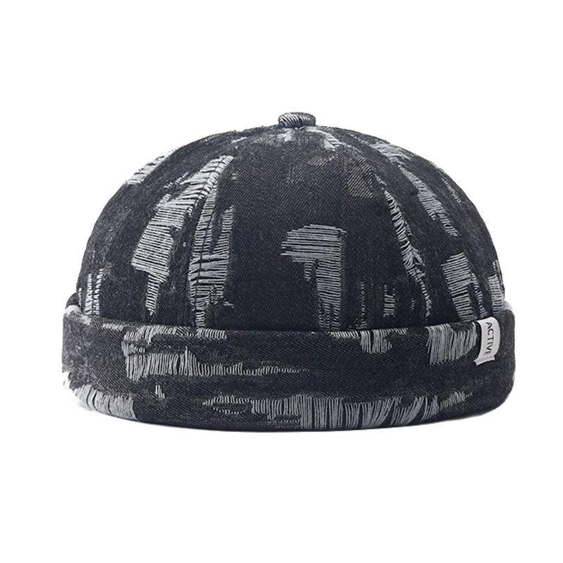 Herren Denim Distressed Ripped Trendy All-match Verstellbare Randlose Beanie Landlord Caps Skull Caps