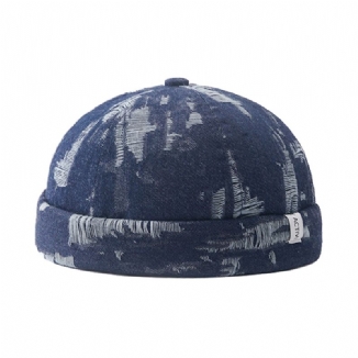 Herren Denim Distressed Ripped Trendy All-match Verstellbare Randlose Beanie Landlord Caps Skull Caps