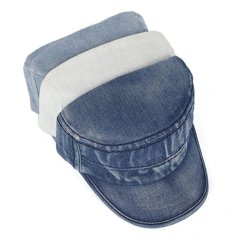 Herren Denim Outdoor Sonnenschutz All-match Verstellbare Casual Vintage Military Caps Flache Hüte