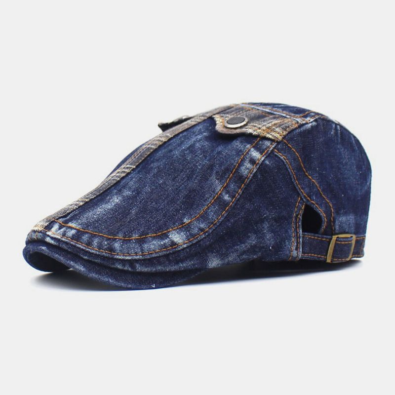 Herren Denim Zwei-taschen Dekoration Retro Outdoor Sonnenschirm Forward Hat Baskenmütze Hut Flacher Hut