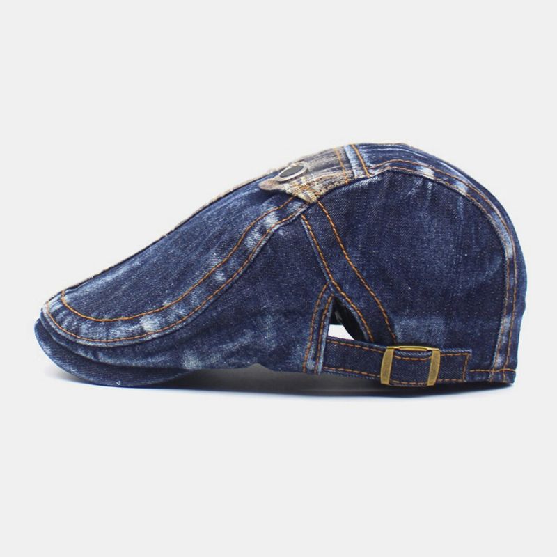 Herren Denim Zwei-taschen Dekoration Retro Outdoor Sonnenschirm Forward Hat Baskenmütze Hut Flacher Hut