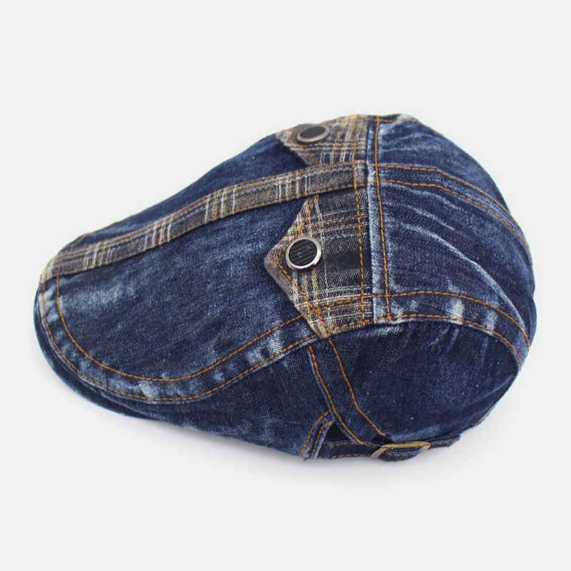 Herren Denim Zwei-taschen Dekoration Retro Outdoor Sonnenschirm Forward Hat Baskenmütze Hut Flacher Hut