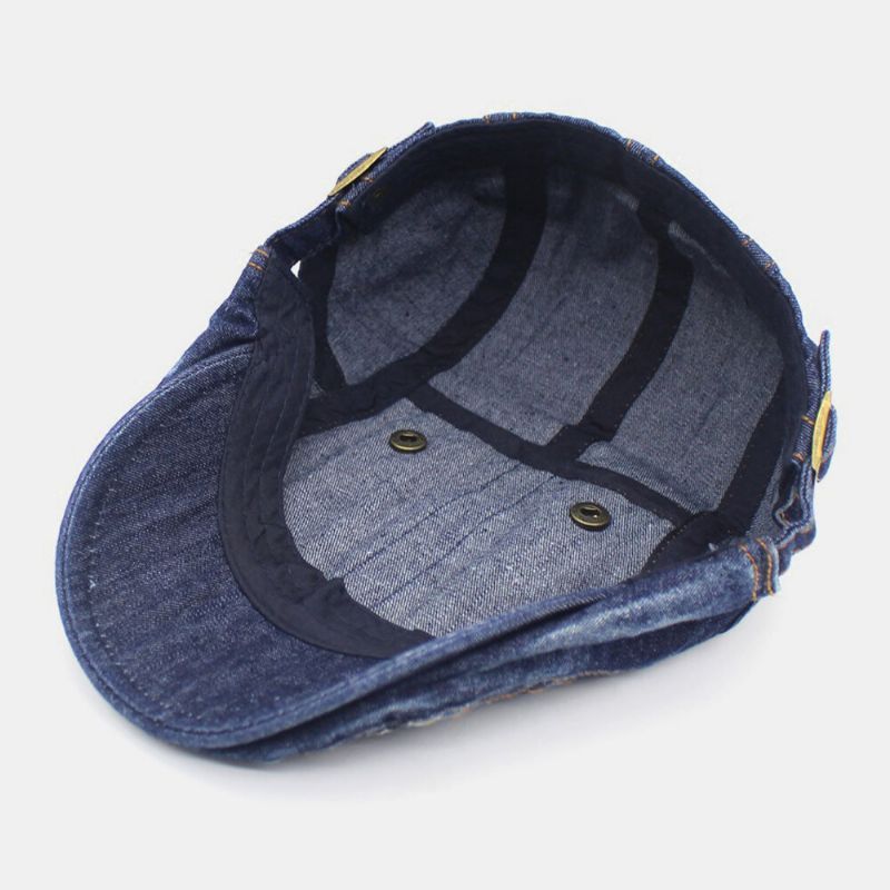 Herren Denim Zwei-taschen Dekoration Retro Outdoor Sonnenschirm Forward Hat Baskenmütze Hut Flacher Hut