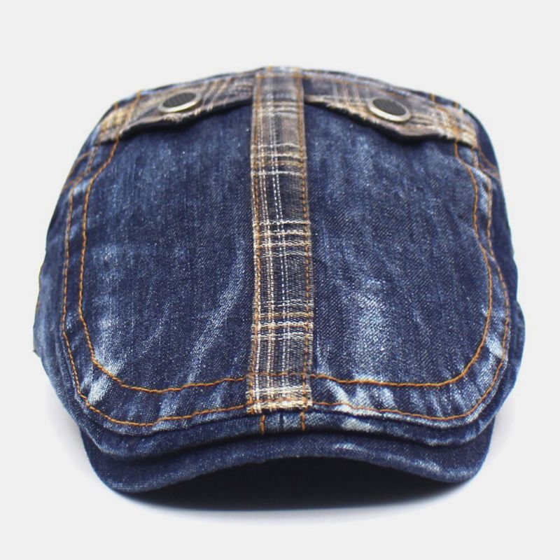 Herren Denim Zwei-taschen Dekoration Retro Outdoor Sonnenschirm Forward Hat Baskenmütze Hut Flacher Hut