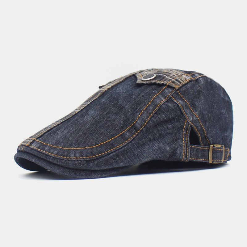 Herren Denim Zwei-taschen Dekoration Retro Outdoor Sonnenschirm Forward Hat Baskenmütze Hut Flacher Hut